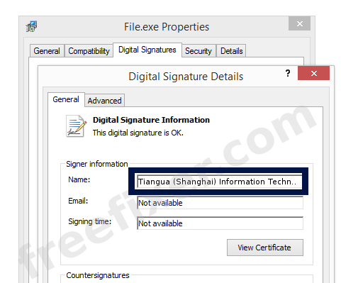 Screenshot of the Tiangua (Shanghai) Information Technology Co., Ltd. certificate
